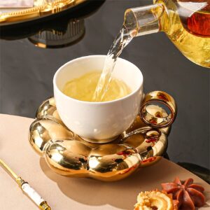 طقم أكواب قهوة سيراميك بتصميم عباد الشمس - كوب مع صحن مستوحى من الطراز الاسكندنافي، سعة 200 مل، معزول، يُغسل يدويًا فقط، متعدد الاستخدامات للاستخدام في المنزل وفي المطاعم