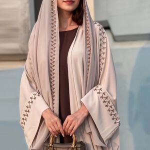 عباية نسائية إسلامية شرق أوسطية مع حجاب مفتوح وتنورة طويلة مطرزة (بما في ذلك الحجاب)