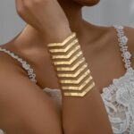 سوار مفتوح هندسي ذهبي اللون، جريء وأنيق - تصميم بسيط/بانك، مصنوع من الحديد، متعدد الاستخدامات للارتداء اليومي أو العطلات